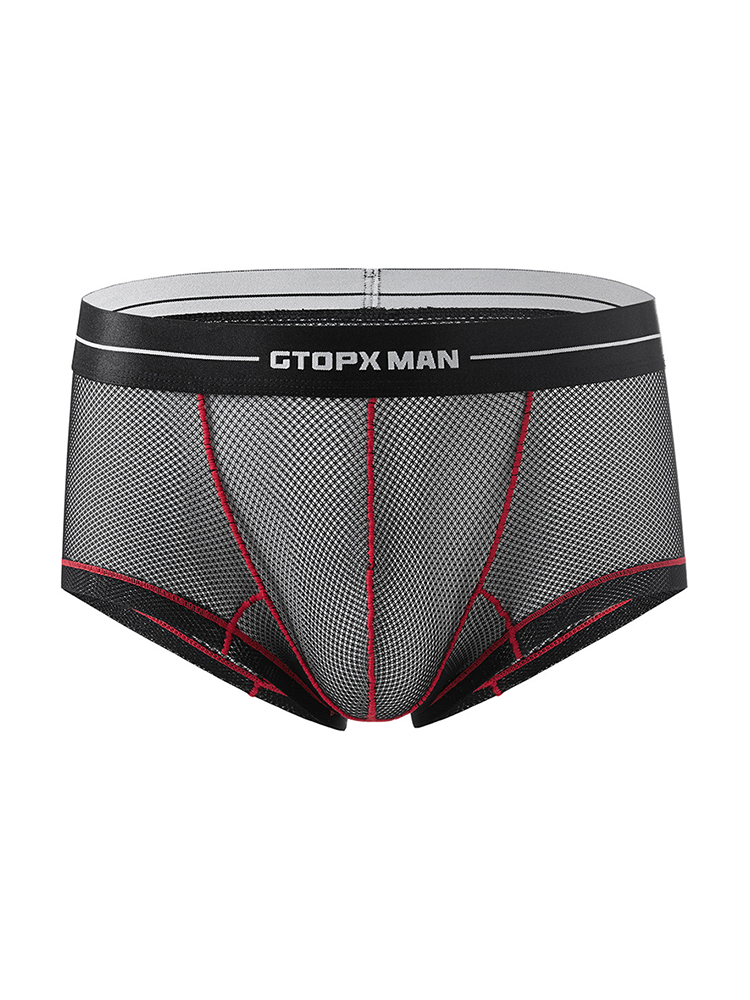 2 Pack Men's Sexy Low-rise Transparent Mesh Trunks | dmunderwear detail image 1
