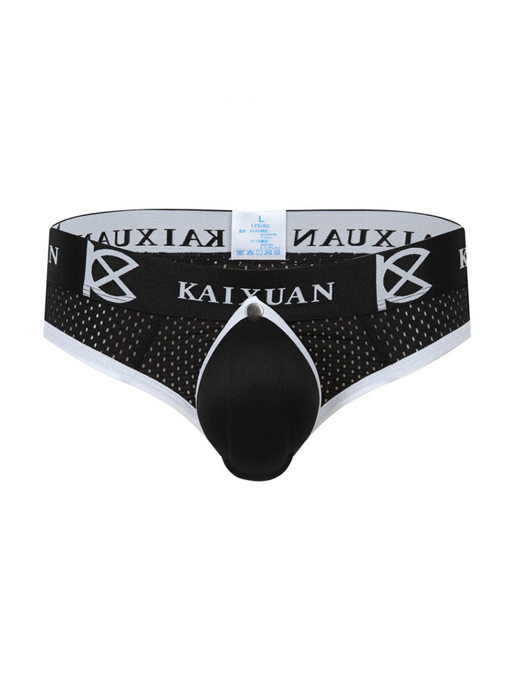 2 Pack Men's Breathable Mesh Removable U-Shaped Pocket Thongs | dmunderwear detail image 1
