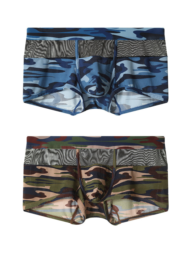 2 Pack Men's Camouflage Color Block Sheer Mesh Stretchy Trunks | dmunderwear variant image