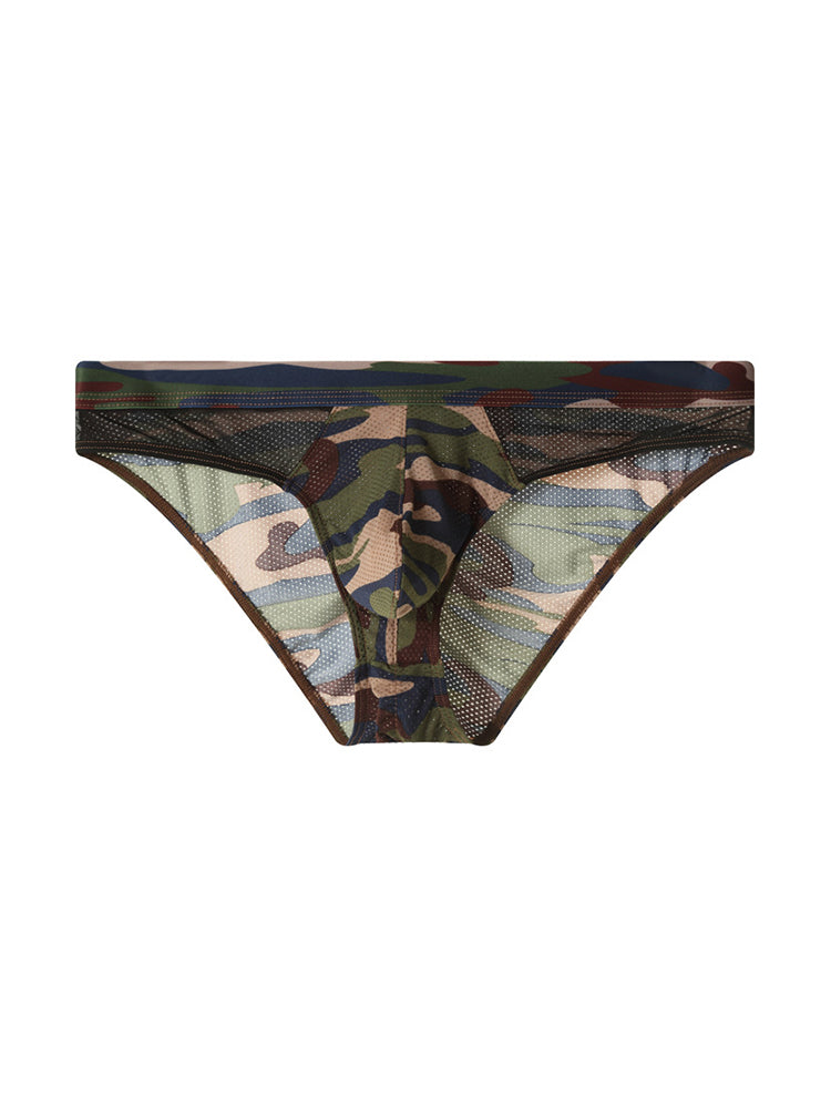 2 Pack Men's Classic Camo Mesh U-Shaped Pouch Breathable Briefs | dmunderwear detail image 1