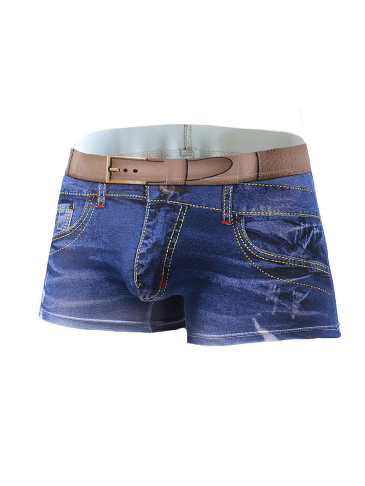 2 Pack Men's Denim Printed Cotton Boxer Briefs | dmunderwear detail image 1