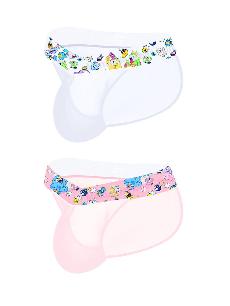2 Pack Men's High-Cut Cartoon Waistband Breathable Semi-Transparent Bikini | dmunderwear variant image