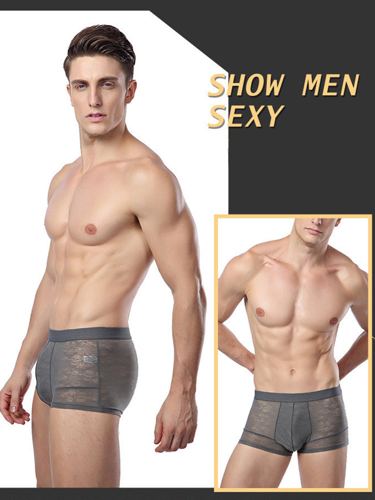 2-pack Men's Ice Silk Breathable Printed Hollow Boxer Briefs | dmunderwear detail image 1