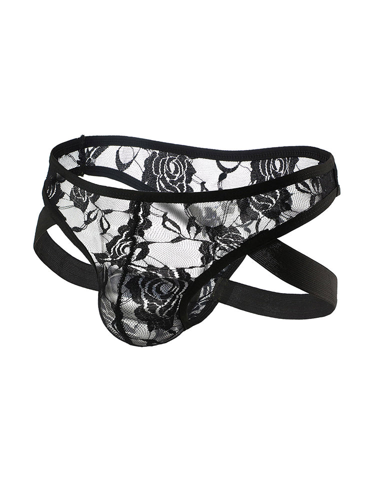 2-pack Men's Lace See-through Thongs | dmunderwear detail image 1
