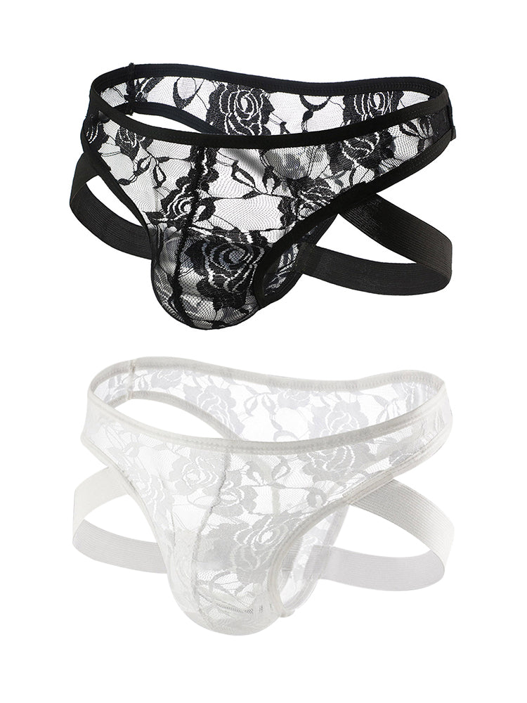 2-pack Men's Lace See-through Thongs | dmunderwear variant image