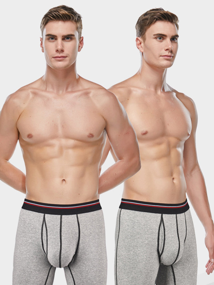 2 Pack Men's Long High Waist Cotton Sports Anti-friction Leg Boxer Briefs | dmunderwear detail image 1