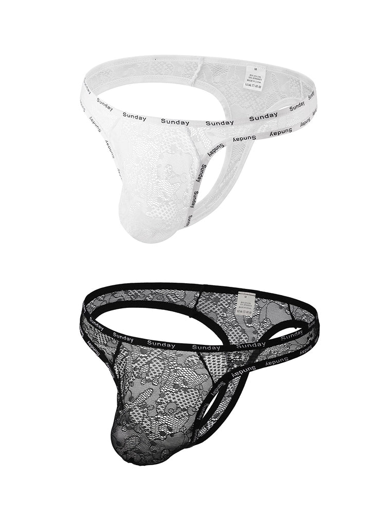 2 Pack Men's Mid-Rise Ultra-Soft Sexy Lace Cooling Support Thong | dmunderwear variant image