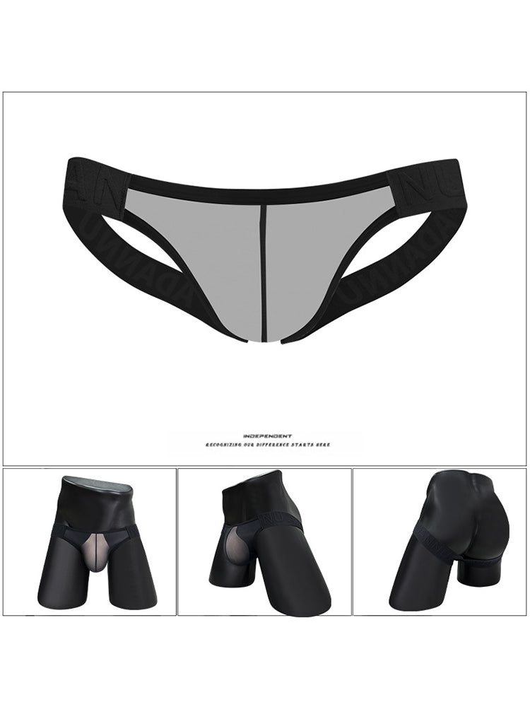 2 Pack Men's Sheer No-Waistband Jockstrap with Textured Pattern | dmunderwear detail image 1