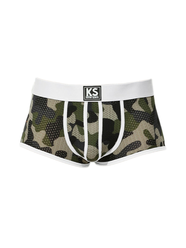 2 Pack Men's Sexy Mesh Camouflage Quick-Dry Large Pouch Low-Rise Trunks | dmunderwear detail image 1