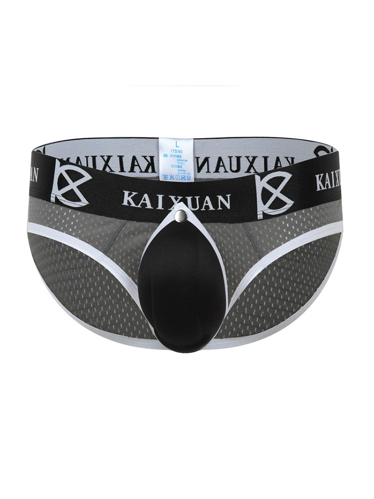2 Pack Men's Sexy Mesh Front Opening Sponge Coaster Briefs | dmunderwear detail image 1