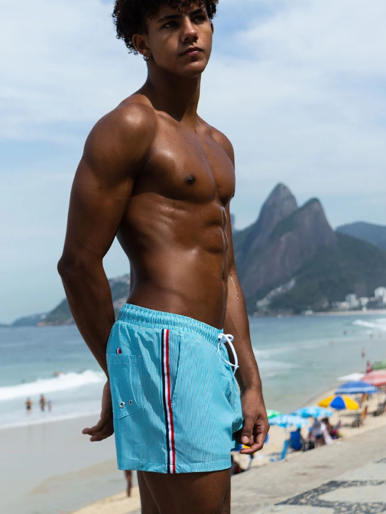 2-pack Men's Striped Double-layer Anti-embarrassment Beach Pants | dmunderwear detail image 1
