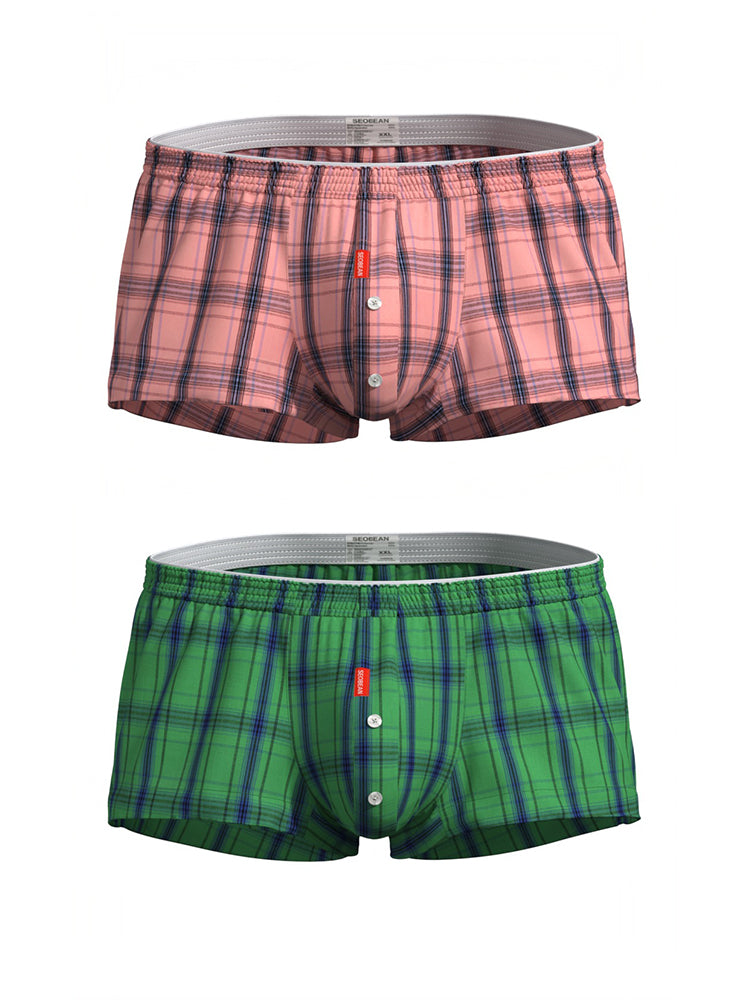 2 Pack Men's Cotton Plaid Boxers with 3D U-Pouch and Button Fly | dmunderwear variant image
