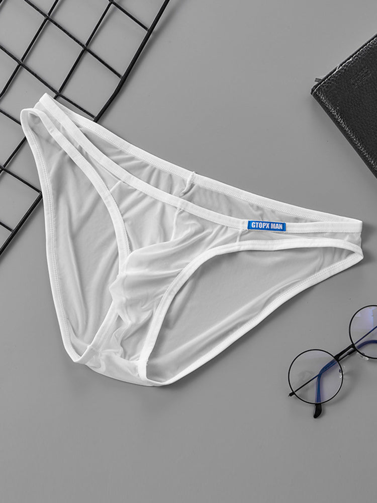 2 Pack Men's Thin Ice Silk Face Mask Fabric U-Convex Sexy Semi-Transparent Bikini | dmunderwear detail image 1
