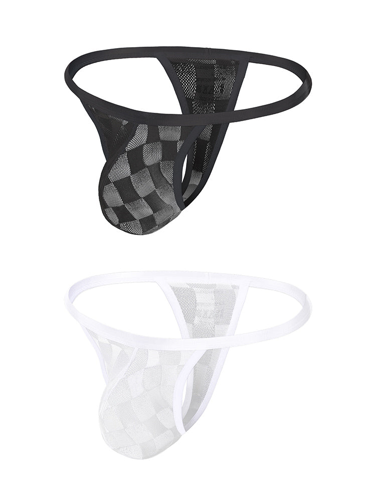 2 Pack Men's Thin Straps & U-Pouch for Ventilation Grid Pattern Strings | dmunderwear variant image