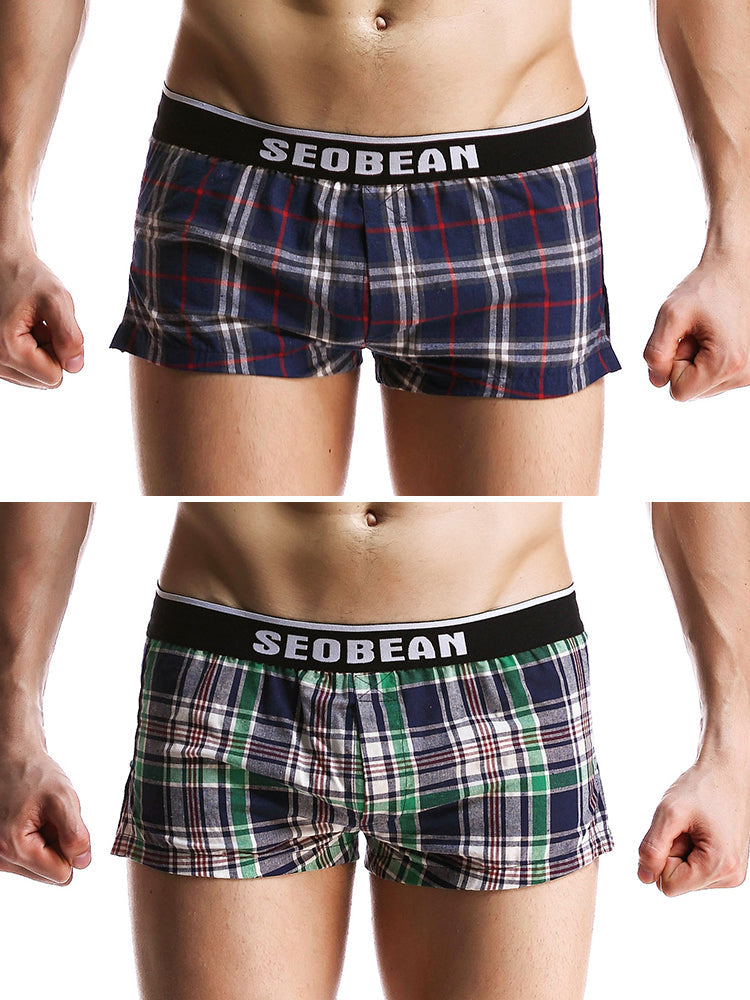 2 Pack Men's Trendy Plaid Design Zero-Irritation Cooling Airflow Supportive Boxers Shorts | dmunderwear variant image