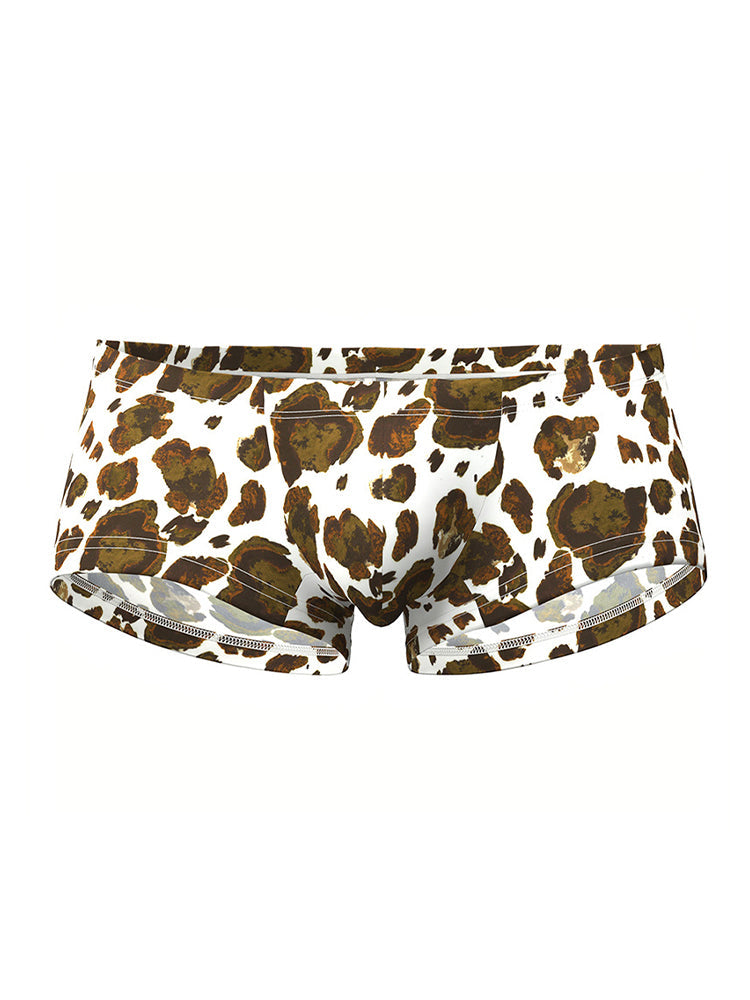 2 Pack Men's Ultra-Soft Leopard Print Enhancing Pouch Sexy Low-Rise Trunks | dmunderwear detail image 1