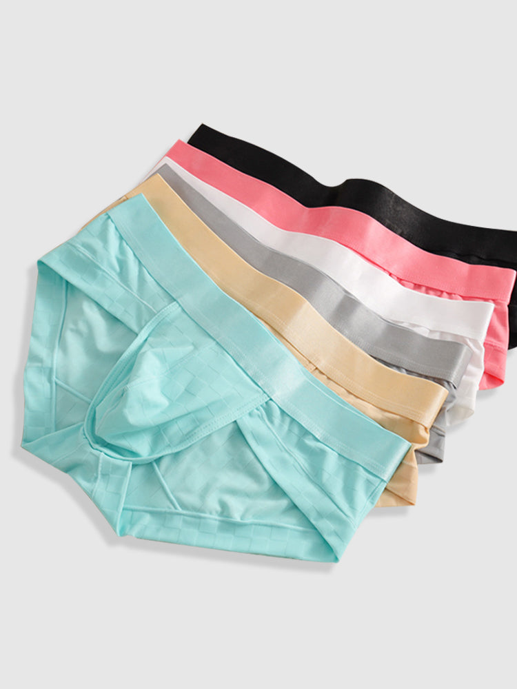 3 Pack Men's Cooling Silktech Briefs - U-Pouch Design & Checkered Antibacterial Lining | dmunderwear detail image 1