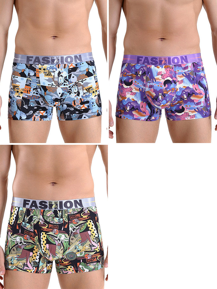 3 Pack Men's Cartoon Modal Printed Briefs And Trunks | dmunderwear variant image