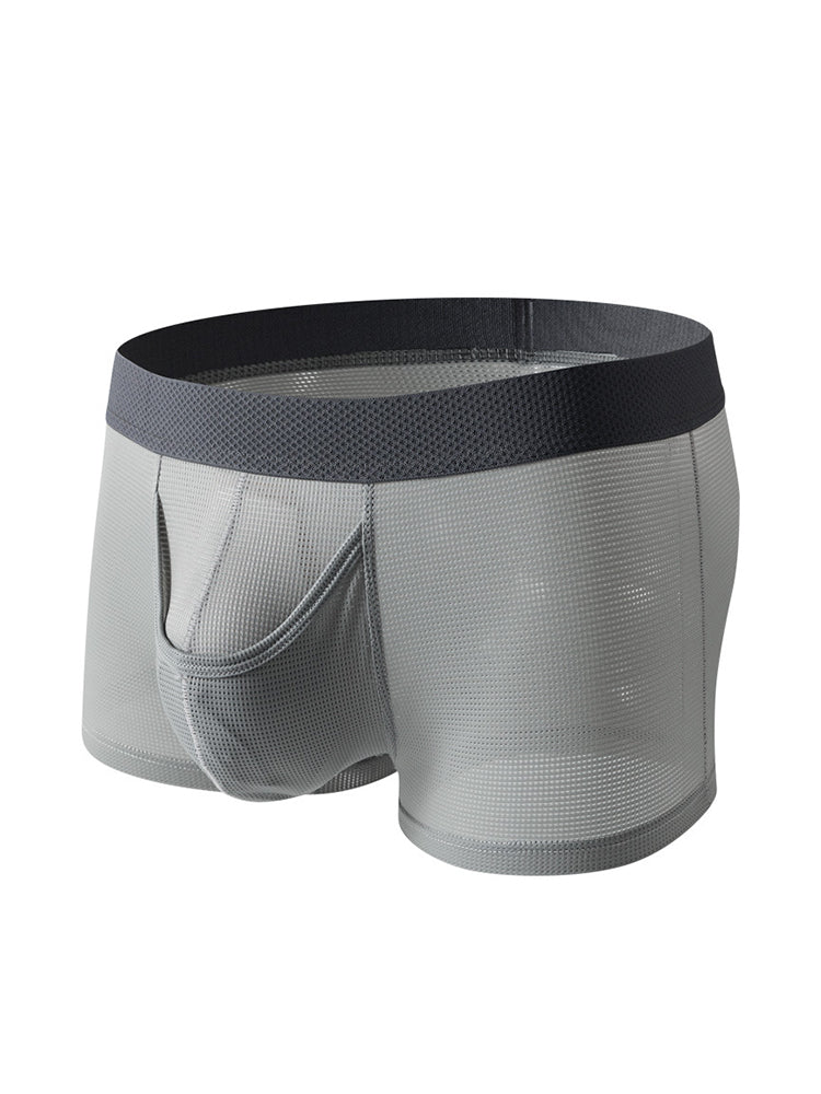 3 Pack Men's Ice Silk Front Split Pouch Breathable Mesh Cooling Comfort Trunks | dmunderwear detail image 1