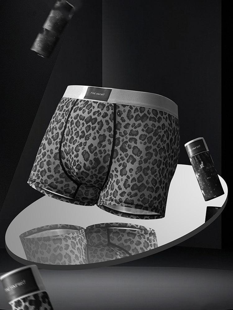 3 Pack Men's Ice Silk Leopard Print Trunks | dmunderwear detail image 1