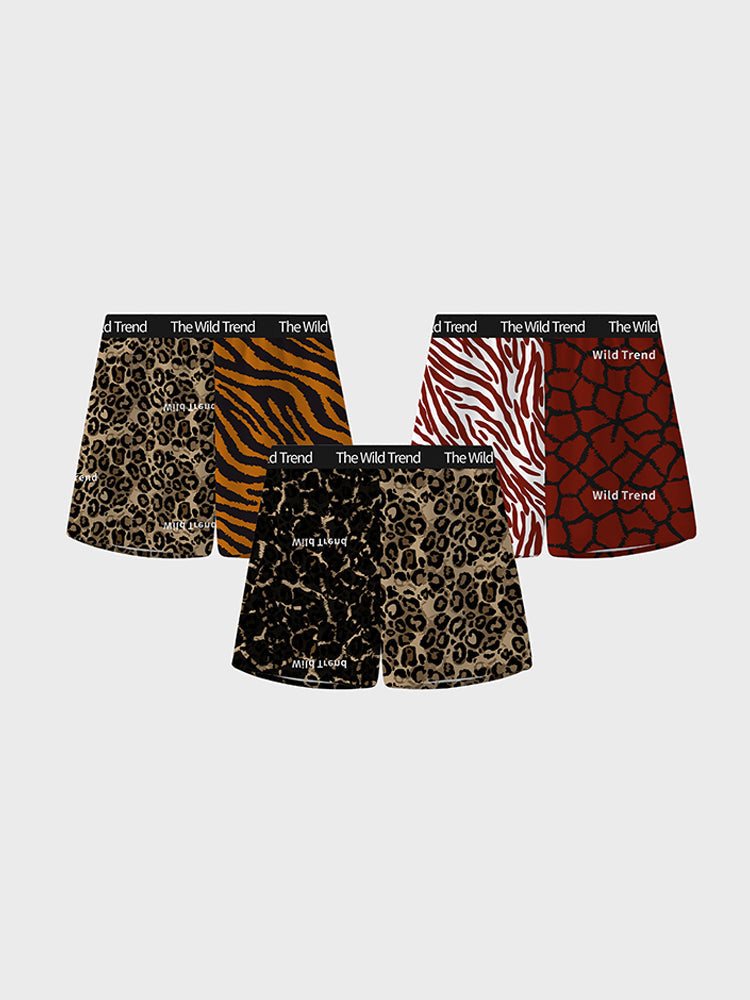 3 Pack Men's Leopard Print Ice Silk Loose-Fit Casual Boxer Briefs | dmunderwear detail image 1
