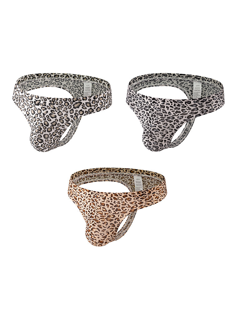 3 Pack Men's Leopard Print Quick-Dry Ultra-Light Chafe-Free Design Thongs | dmunderwear variant image
