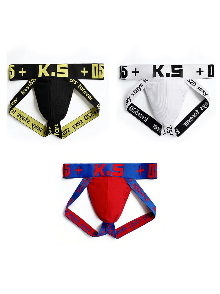 3 Pack Men's Letter Print Color Block Breathable & Stretchy Jockstraps | dmunderwear variant image