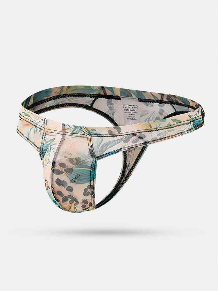 3 Pack Men's Ice-Silk Leopard Mesh Thong with Double-Lined Crotch | dmunderwear detail image 1