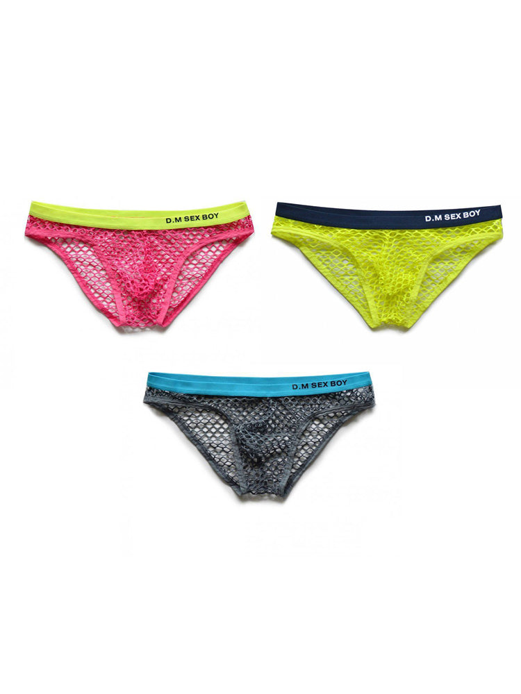 3 Pack Men's Low-Waist Sexy Big Mesh Breathable Transparent Sports Briefs | dmunderwear variant image