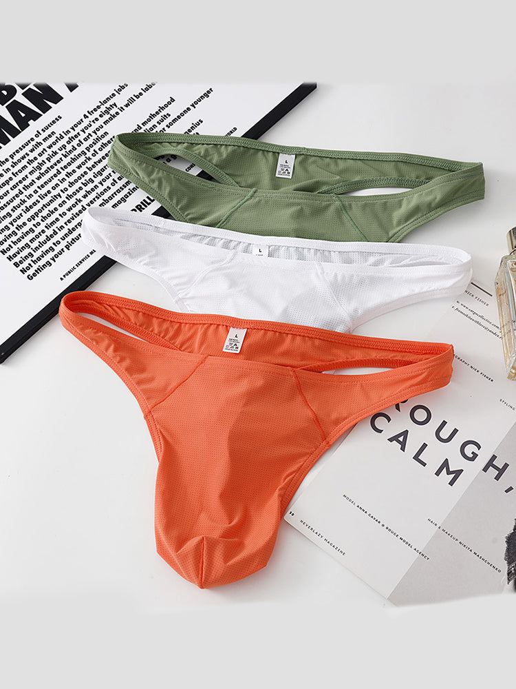 3 Pack Men's Low-Rise Performance Thong - Breathable Mesh & Smooth Fabric | dmunderwear detail image 1