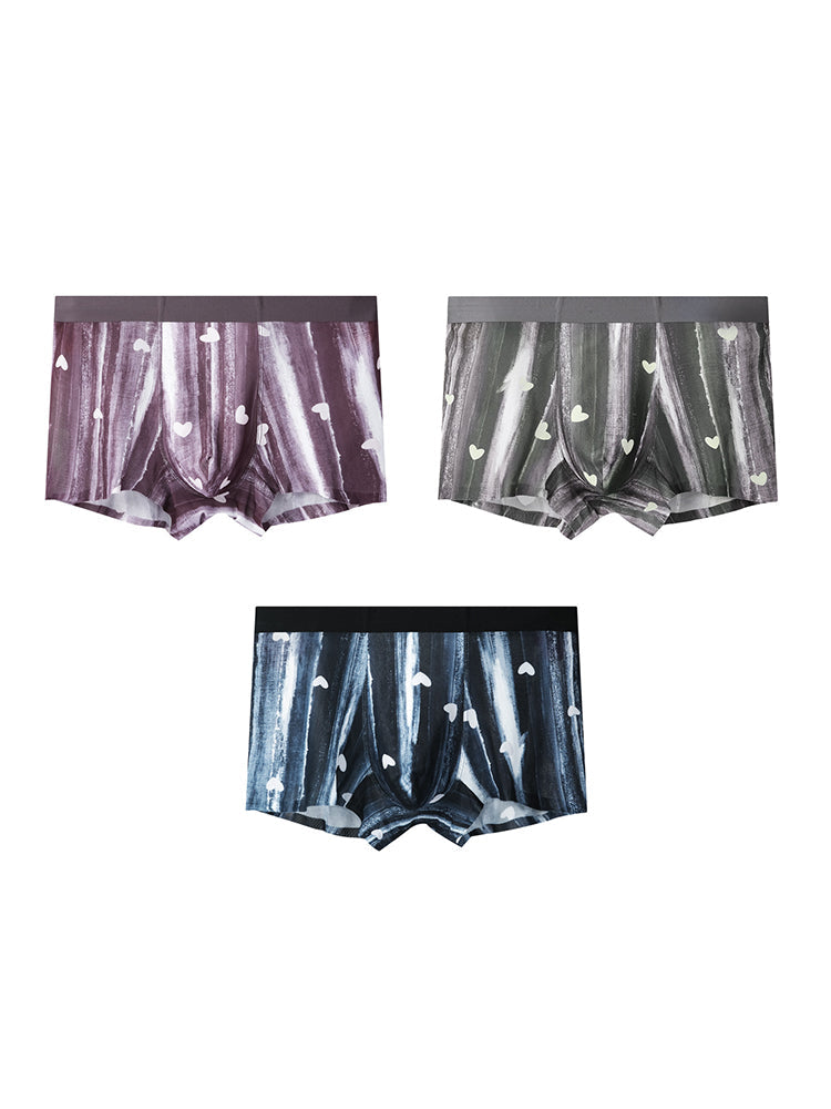 3 Pack Men's Moisture-Wicking Heart Prints Antibacterial Trunks | dmunderwear variant image