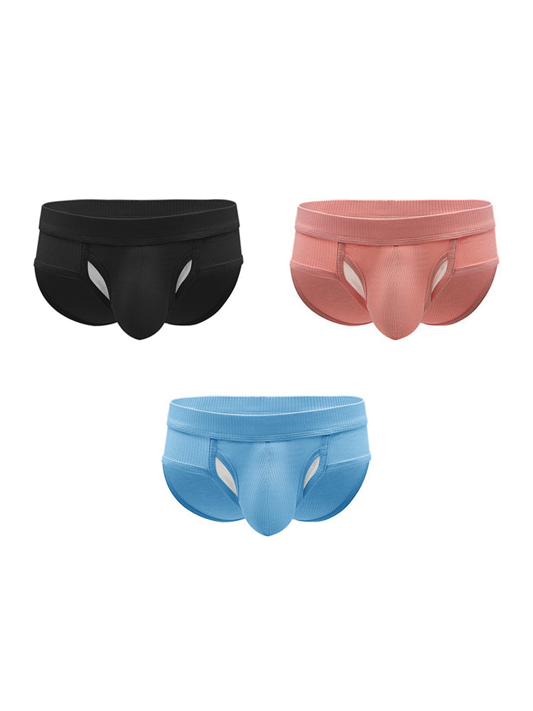 3 Pack Men's Ribbed Sexy & Supportive Separate U-Pouch Briefs | dmunderwear variant image