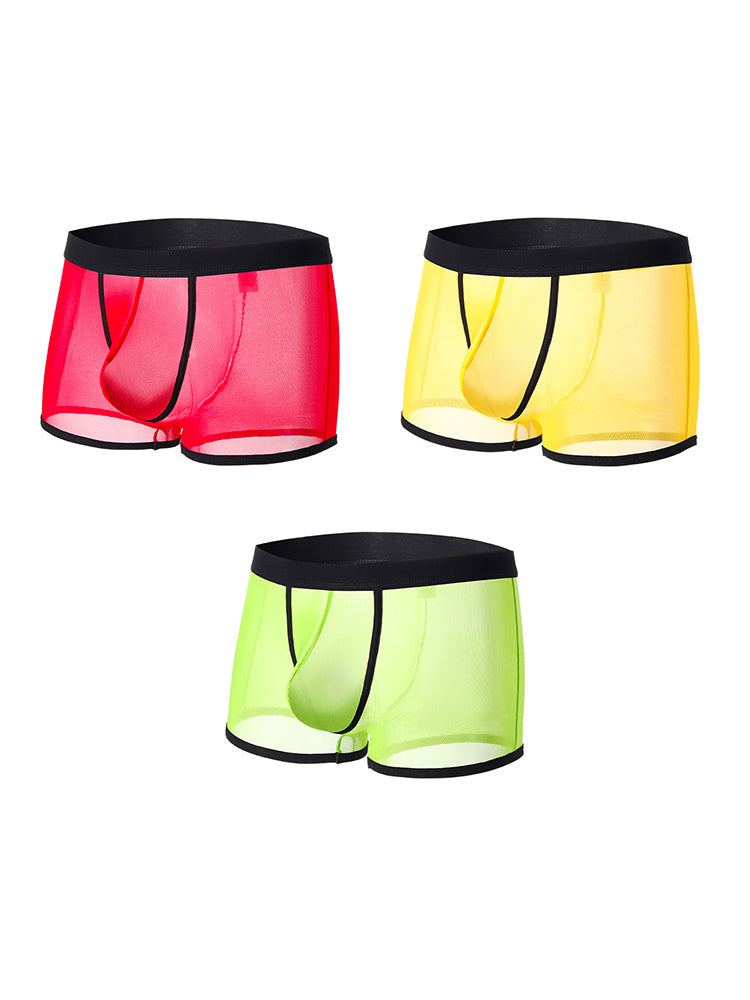 3 Pack Men's Semi-Sheer High-Stretch Skin-Friendly Mesh Breathable Trunks | dmunderwear detail image 17