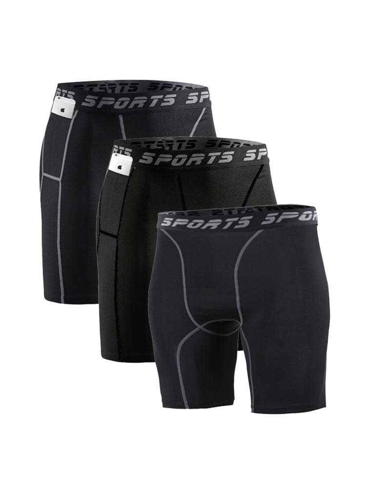 3 Pack Men's Side Pockets & High-Elasticity Compression Activewear Tights | dmunderwear variant image