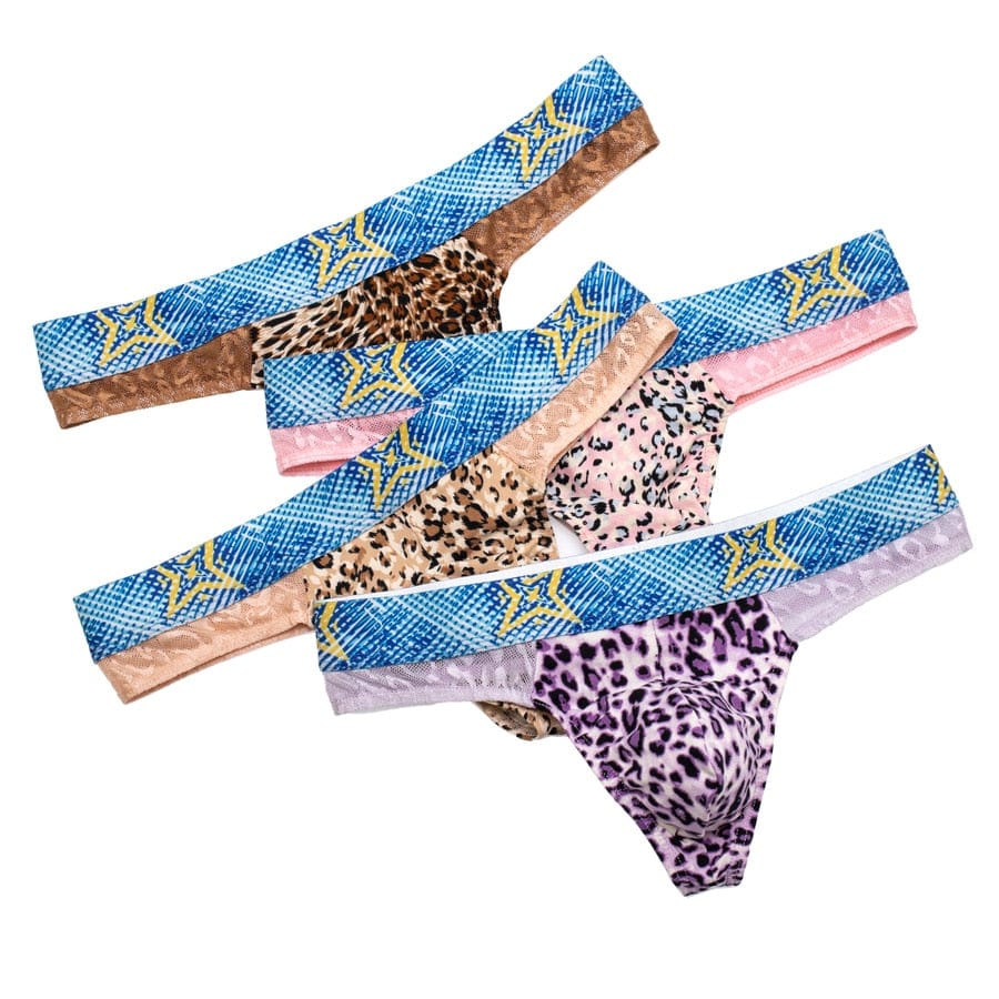 4 Pack Bold Leopard Lace Thong | dmunderwear variant image