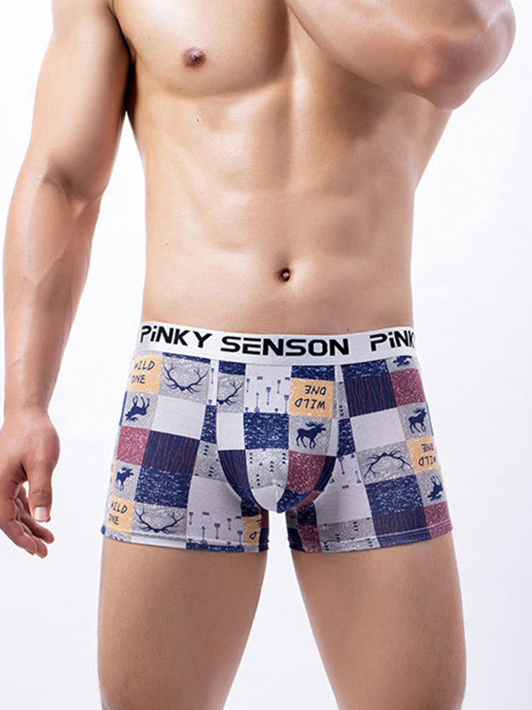 4 Pack Men's Checkered Pattern Cotton Trunks | dmunderwear detail image 1