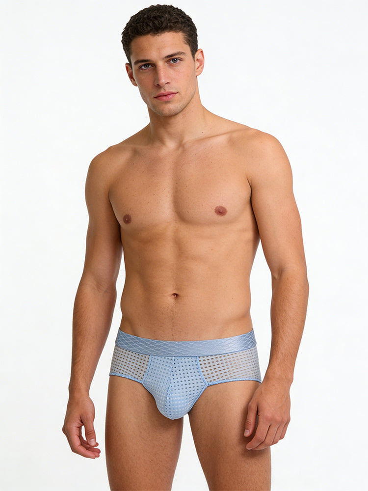 4 Pack Men's Breathable Mesh Solid Sheer & Sexy Wide Waistband Briefs | dmunderwear detail image 1