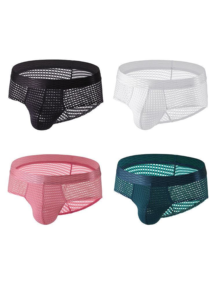 4 Pack Men's Breathable Mesh Solid Sheer & Sexy Wide Waistband Briefs | dmunderwear variant image