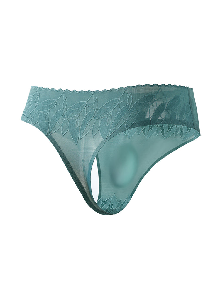 4 Pack Men's High-Stretch & Low-Rise Lace Trim Large Pouch Thongs | dmunderwear detail image 1