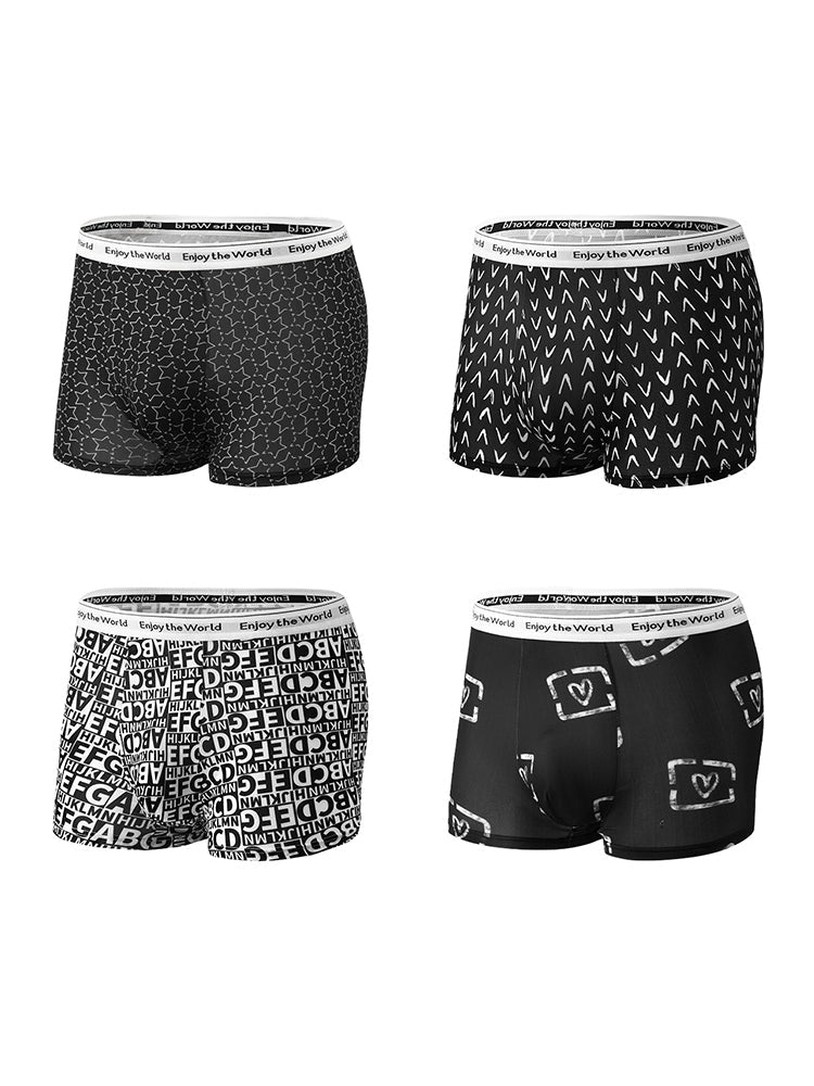 4 Pack Men's Ice Silk Printed Comfy Waistband Stretch Fit Trunks | dmunderwear variant image
