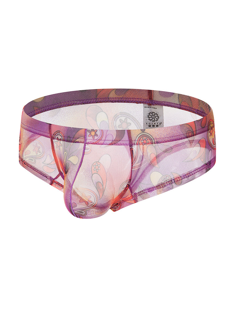 4-pack Men's Lace Print Sheer Mesh Bohemian Boxer Briefs | dmunderwear detail image 1