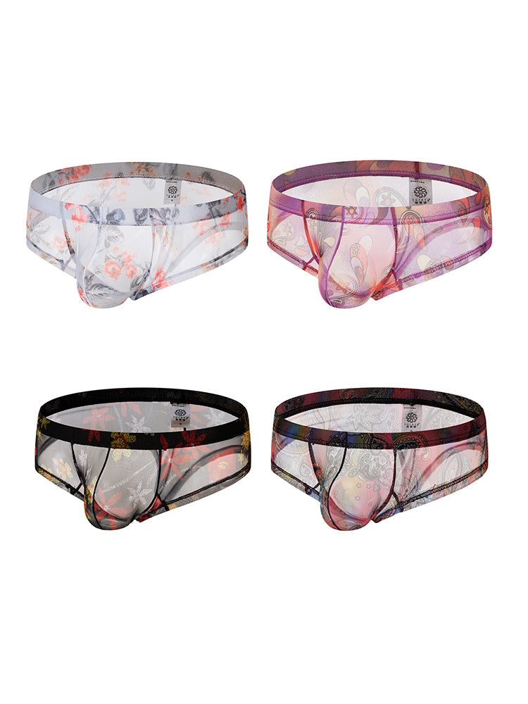 4-pack Men's Lace Print Sheer Mesh Bohemian Boxer Briefs | dmunderwear variant image