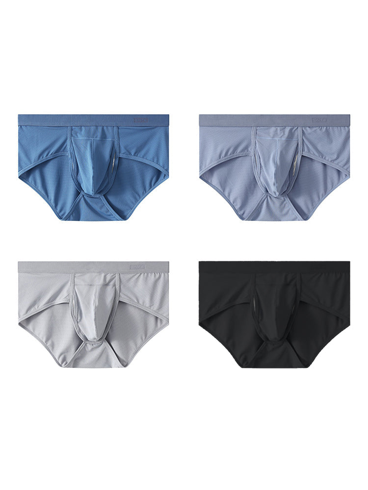 4 Pack Men's Large Pouch Separation Ice Silk Briefs | dmunderwear variant image