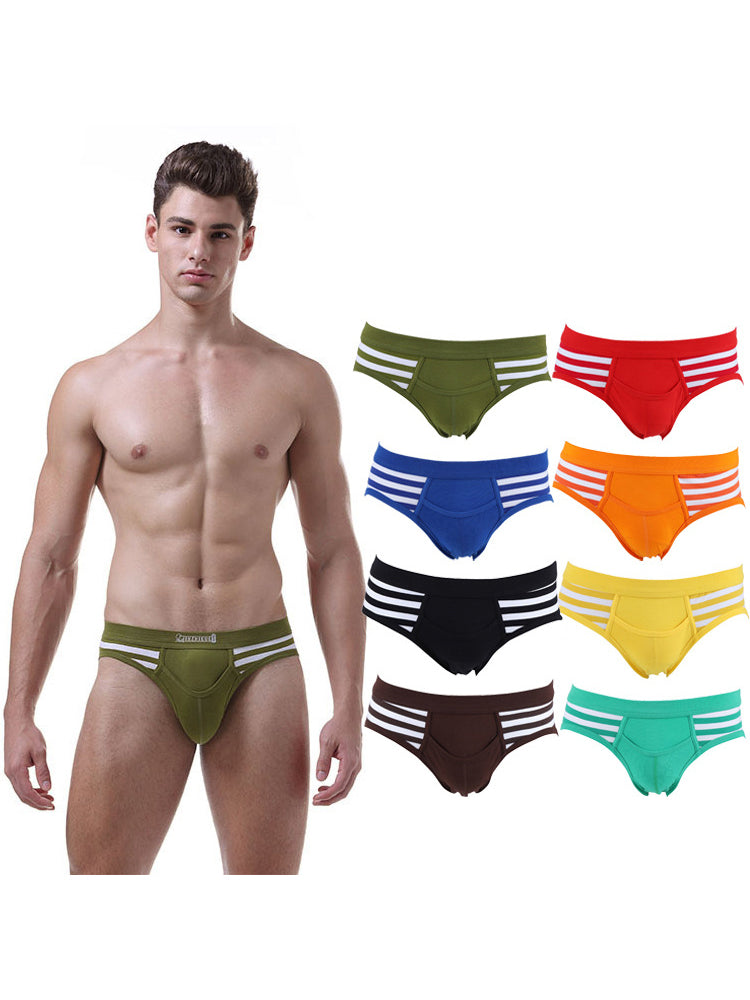 3 Pack Men's Mid-Rise Cotton Striped Briefs | dmunderwear detail image 1