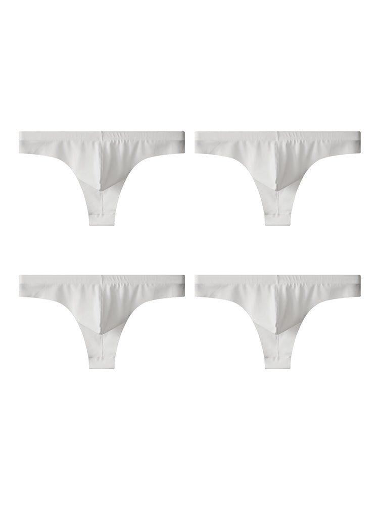 4-Pack Men's Seamless Solid Color Stretch Fit Ice Silk Thong | dmunderwear detail image 12