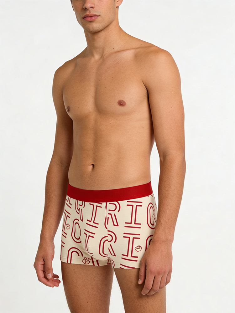 4 Pack Men's Soft Jacquard Cotton Lucky Red Breathable Trunks | dmunderwear detail image 1