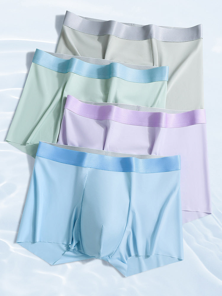 4-Pack Men's Stretch Fit Anti-Odor Seamless Ice Silk Trunks | dmunderwear detail image 1