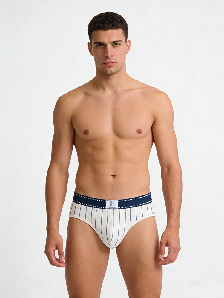 4 Pack Men's Striped Design Soft-Touch Cotton Fabric Breathable Briefs | dmunderwear detail image 1