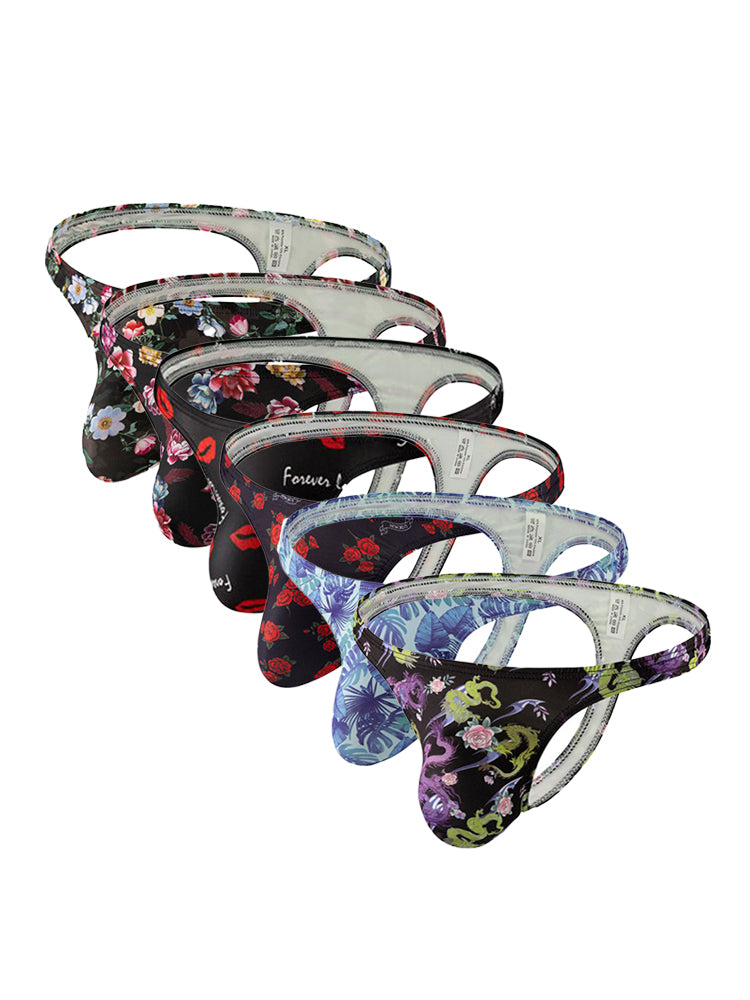 6 Pack Men's Bold Prints Stretch Fit Quick-Dry Sexy Thongs | dmunderwear variant image