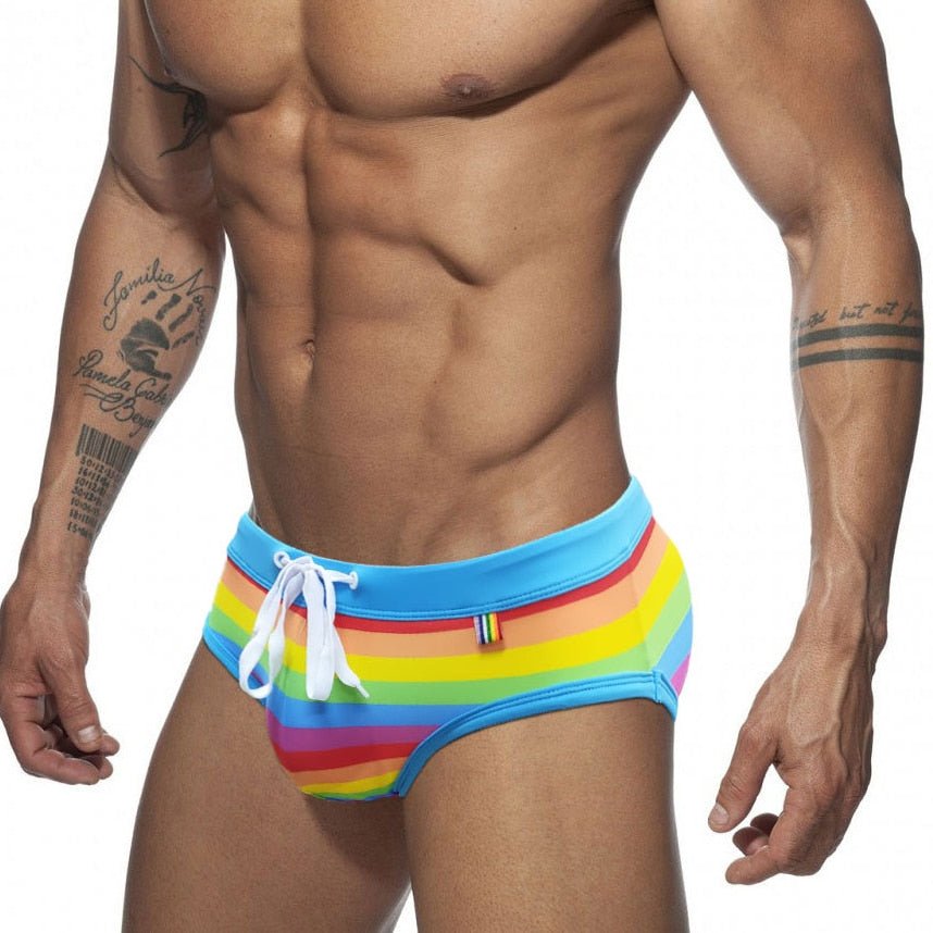 Baby Blue Rainbow Swim Briefs | dmunderwear detail image 1